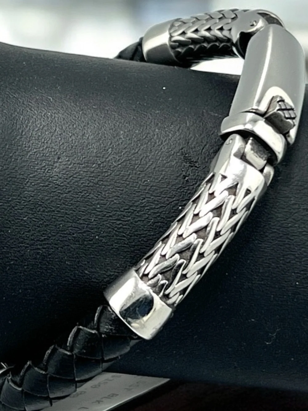 LEGACY for MEN by Simone I. Smith Black Leather Bracelet in Stainless Steel. NWT